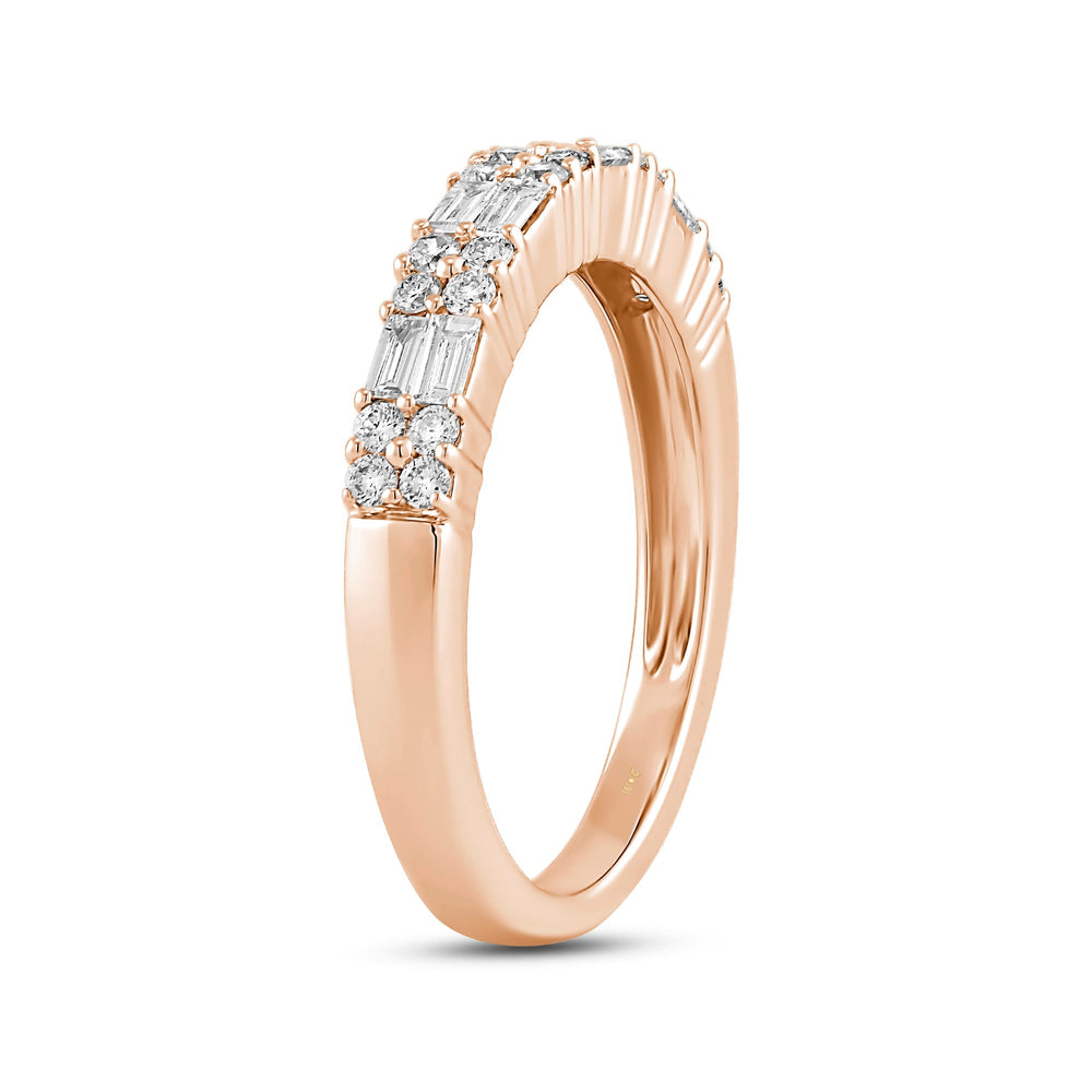 Baguette and Round Two Row Fashion Diamond Ring with Mar Cut Diamond in 14KT Rose Gold / Lab / 04 view 4
