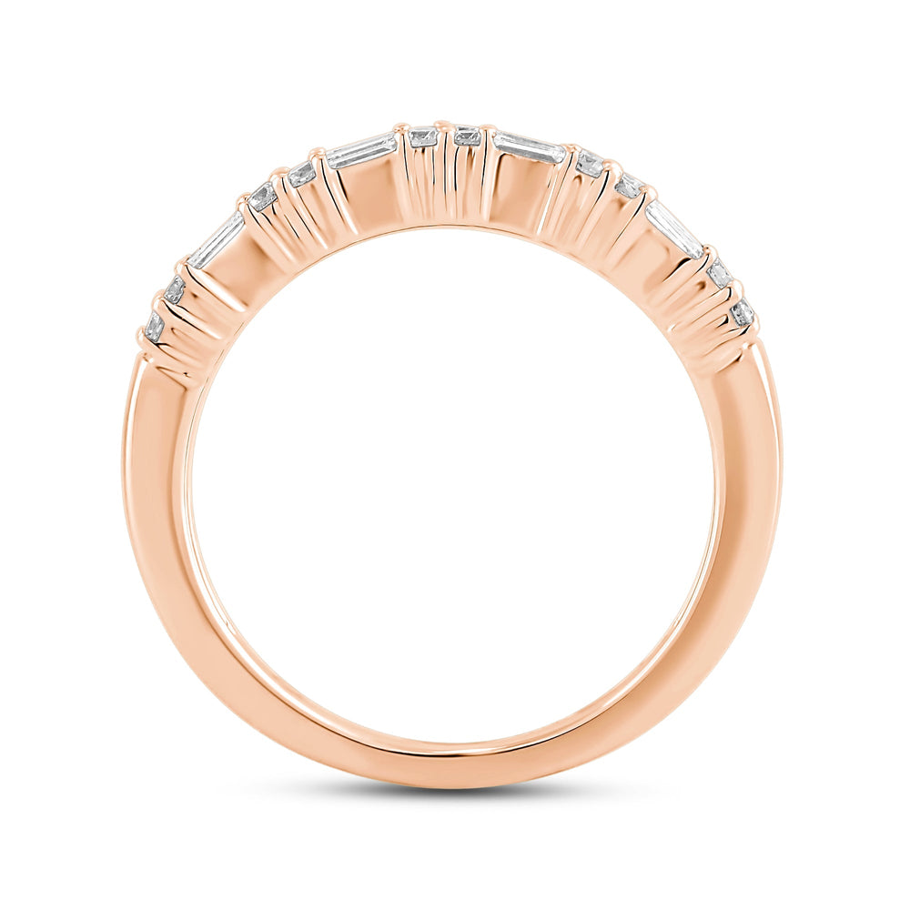 Baguette and Round Two Row Fashion Diamond Ring with Mar Cut Diamond in 14KT Rose Gold / Lab / 04 view 2
