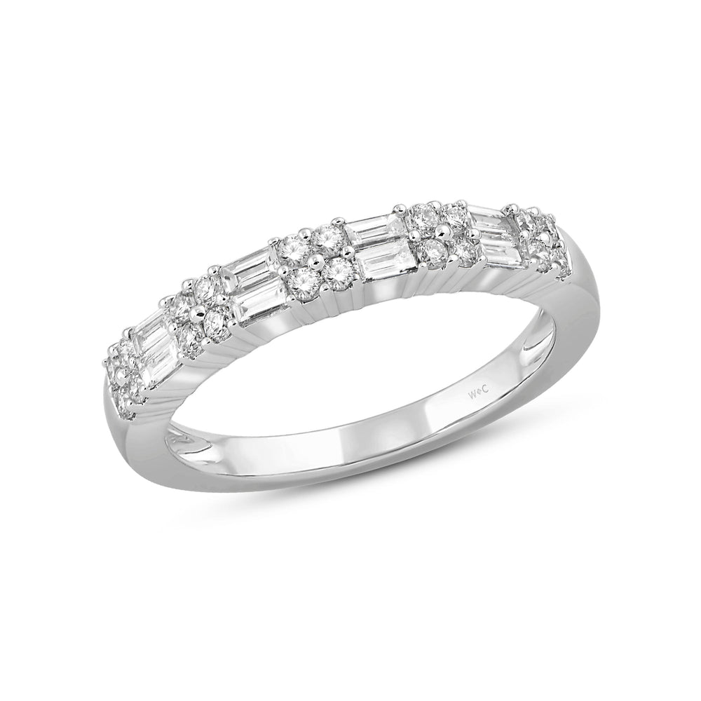 Baguette and Round Two Row Fashion Diamond Ring with Mar Cut Diamond in 14KT White Gold / Lab / 04 view 3
