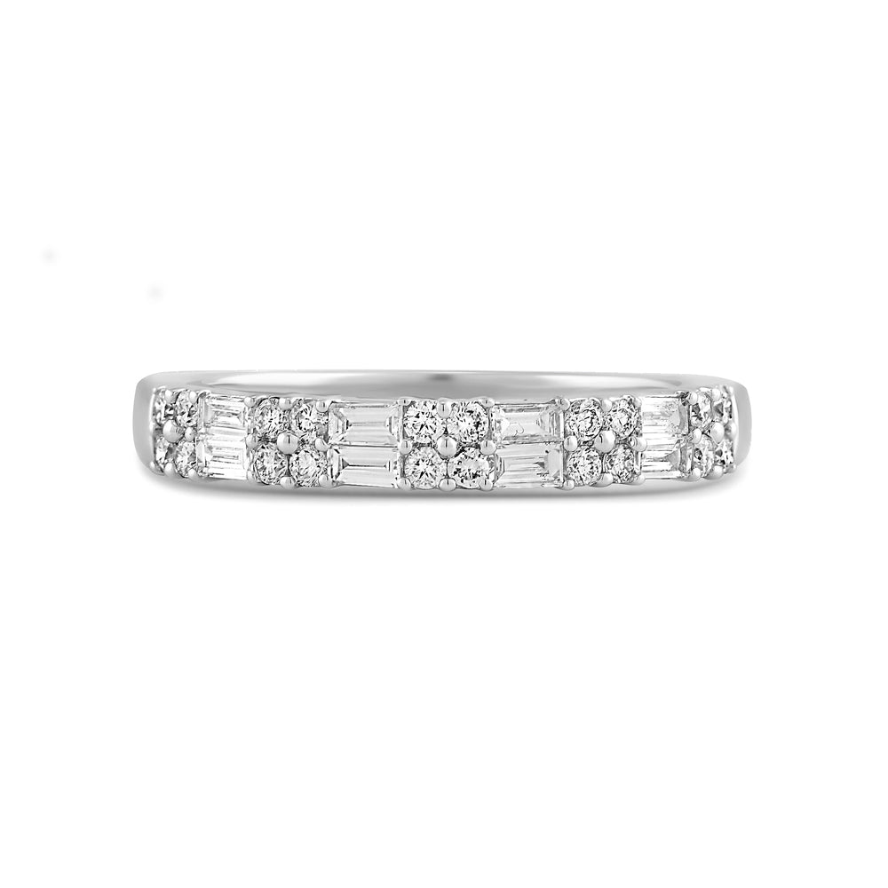Baguette and Round Two Row Fashion Diamond Ring with Mar Cut Diamond in 14KT White Gold / Lab / 04 view 1
