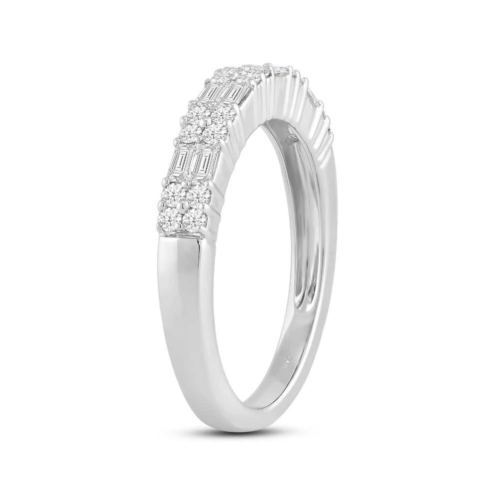 Baguette and Round Two Row Fashion Diamond Ring with Mar Cut Diamond in 14KT White Gold / Lab / 04 view 4
