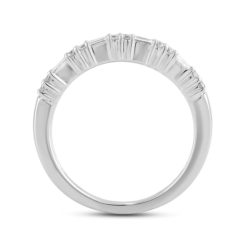 Baguette and Round Two Row Fashion Diamond Ring with Mar Cut Diamond in 14KT White Gold / Lab / 04 view 2
