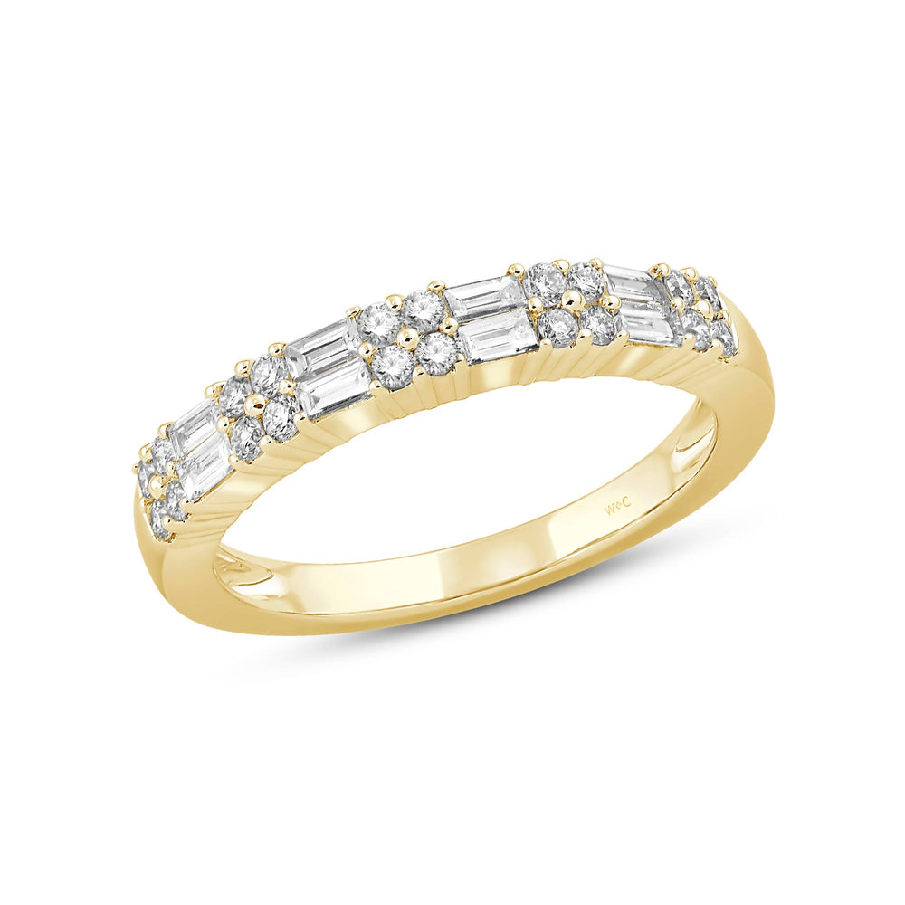 Baguette and Round Two Row Fashion Diamond Ring with Mar Cut Diamond in 14KT Yellow Gold / Lab / 04 view 3
