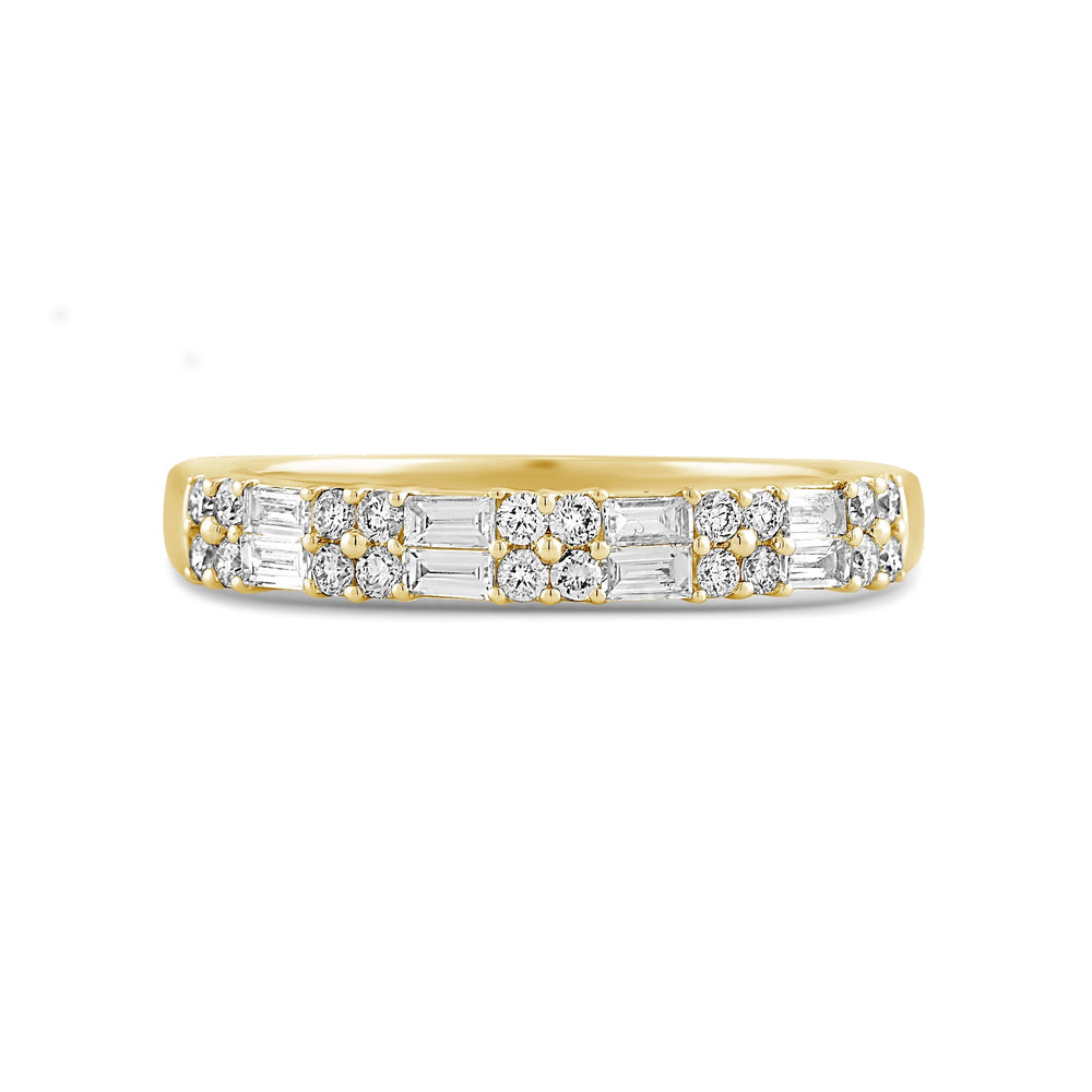 Baguette and Round Two Row Fashion Diamond Ring with Mar Cut Diamond in 14KT Yellow Gold / Lab / 04 view 1
