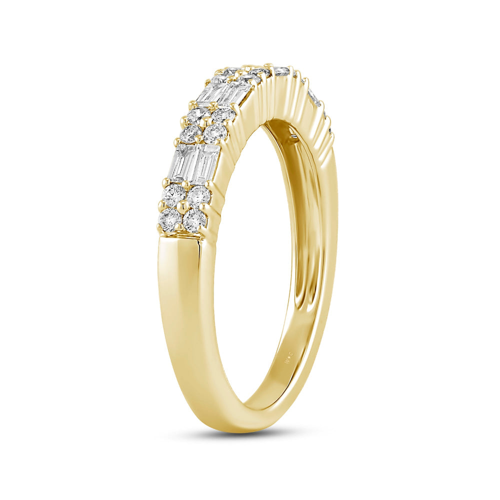 Baguette and Round Two Row Fashion Diamond Ring with Mar Cut Diamond in 14KT Yellow Gold / Lab / 04 view 4
