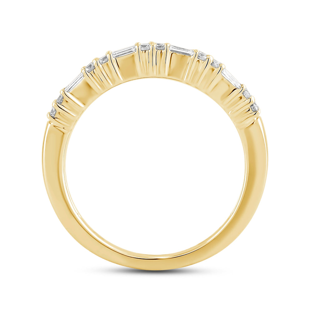 Baguette and Round Two Row Fashion Diamond Ring with Mar Cut Diamond in 14KT Yellow Gold / Lab / 04 view 2
