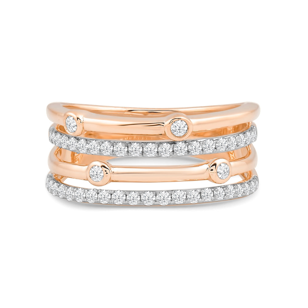 Bezel Stations Four Row Studded and Metal Diamond Fashion Ring with Mar Cut Diamond in 14KT Rose Gold / Lab / 08 view 1
