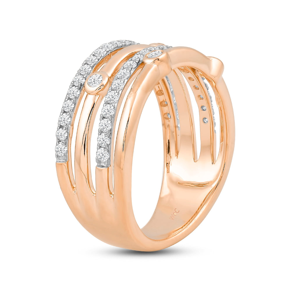 Bezel Stations Four Row Studded and Metal Diamond Fashion Ring with Mar Cut Diamond in 14KT Rose Gold / Lab / 08 view 4
