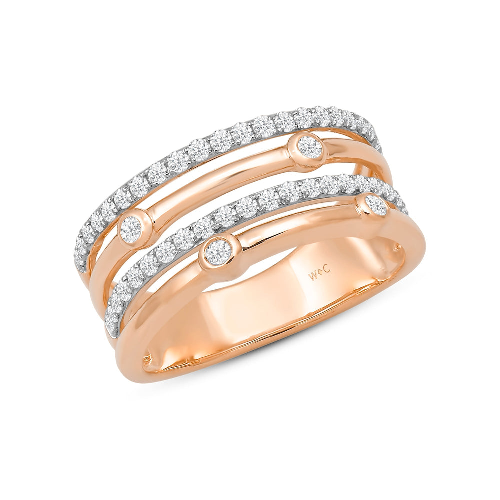 Bezel Stations Four Row Studded and Metal Diamond Fashion Ring with Mar Cut Diamond in 14KT Rose Gold / Lab / 08 view 3
