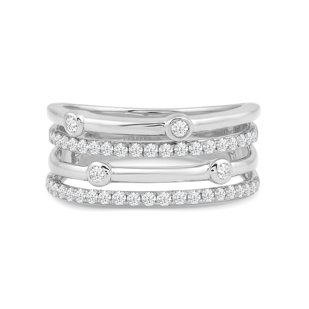 Bezel Stations Four Row Studded and Metal Diamond Fashion Ring with Mar Cut Diamond in 14KT White Gold / Lab / 08 view 1
