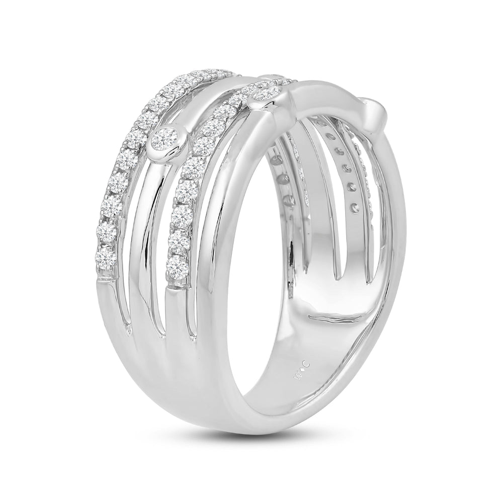 Bezel Stations Four Row Studded and Metal Diamond Fashion Ring with Mar Cut Diamond in 14KT White Gold / Lab / 08 view 4
