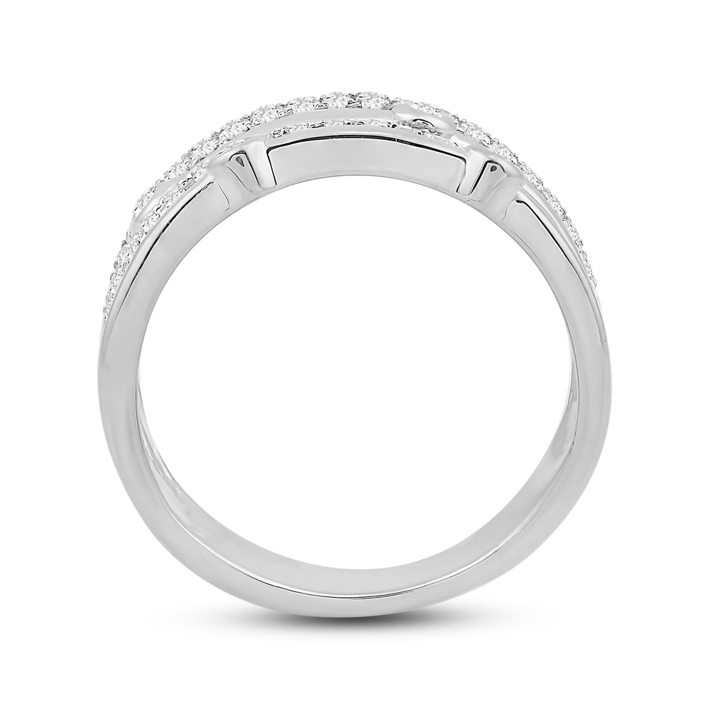 Bezel Stations Four Row Studded and Metal Diamond Fashion Ring with Mar Cut Diamond in 14KT White Gold / Lab / 08 view 2
