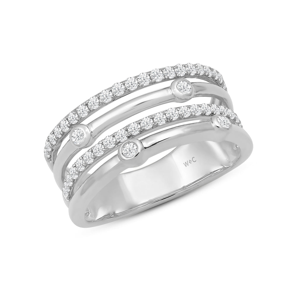 Bezel Stations Four Row Studded and Metal Diamond Fashion Ring with Mar Cut Diamond in 14KT White Gold / Lab / 08 view 3
