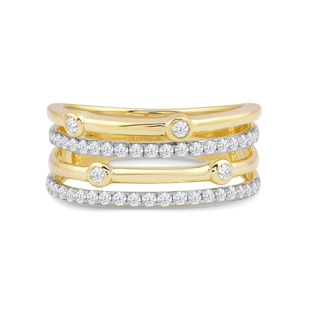 Bezel Stations Four Row Studded and Metal Diamond Fashion Ring with Mar Cut Diamond in 14KT Yellow Gold / Lab / 08 view 1
