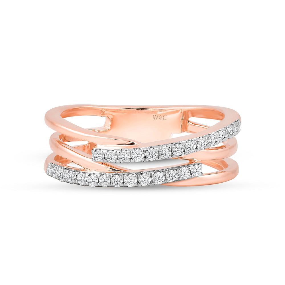 Crossover Studded and Gold Slim Diamond Fashion Ring with Jan Cut Diamond in 14KT Rose Gold / Lab / 05 view 1
