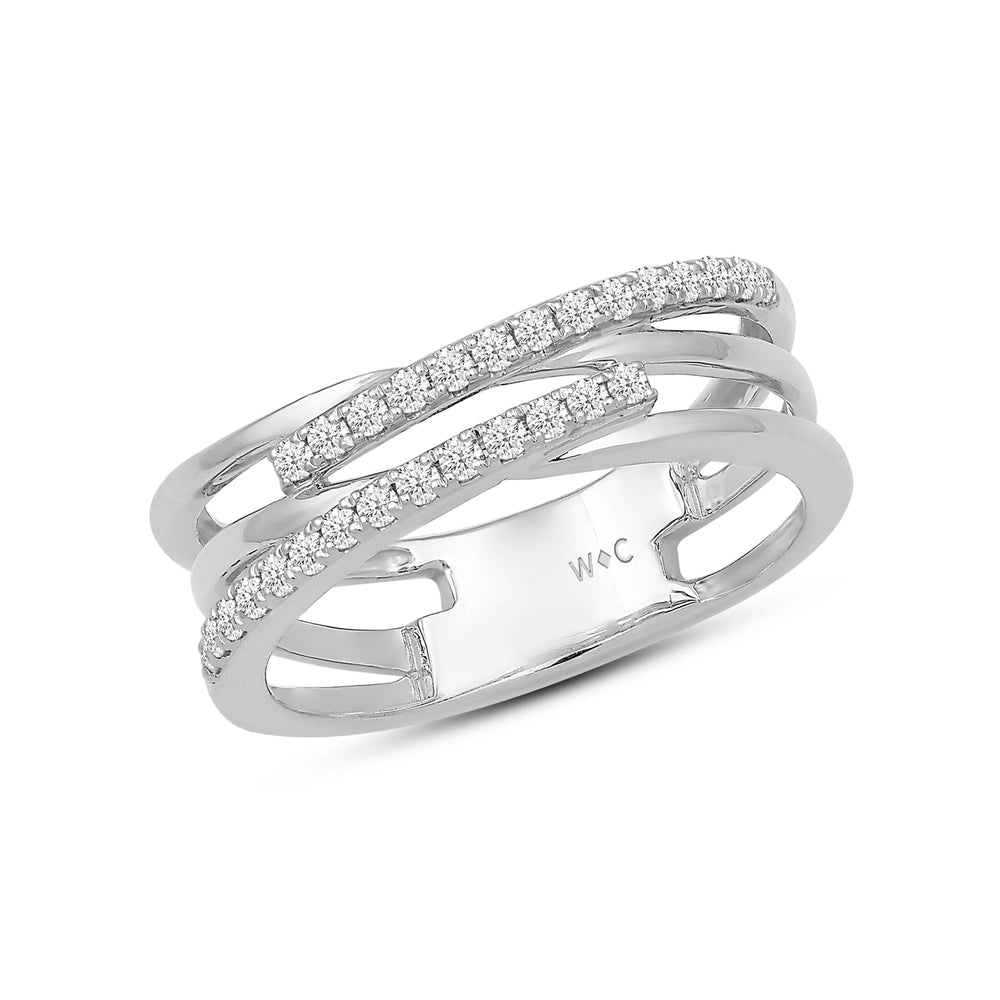 Crossover Studded and Gold Slim Diamond Fashion Ring with Jan Cut Diamond in 14KT White Gold / Lab / 05 view 3
