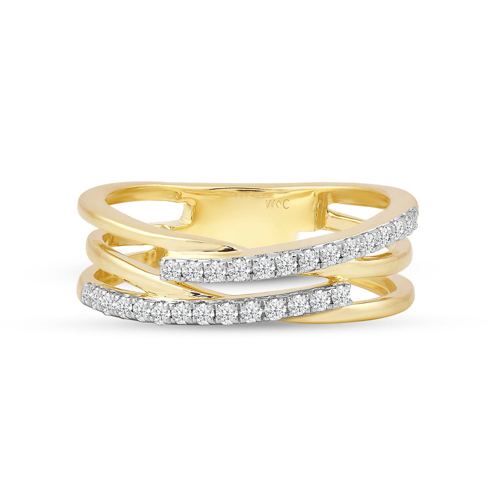 Crossover Studded and Gold Slim Diamond Fashion Ring with Jan Cut Diamond in 14KT Yellow Gold / Lab / 05 view 1
