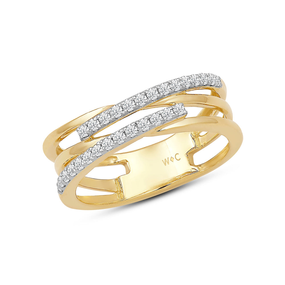 Crossover Studded and Gold Slim Diamond Fashion Ring with Jan Cut Diamond in 14KT Yellow Gold / Lab / 05 view 3
