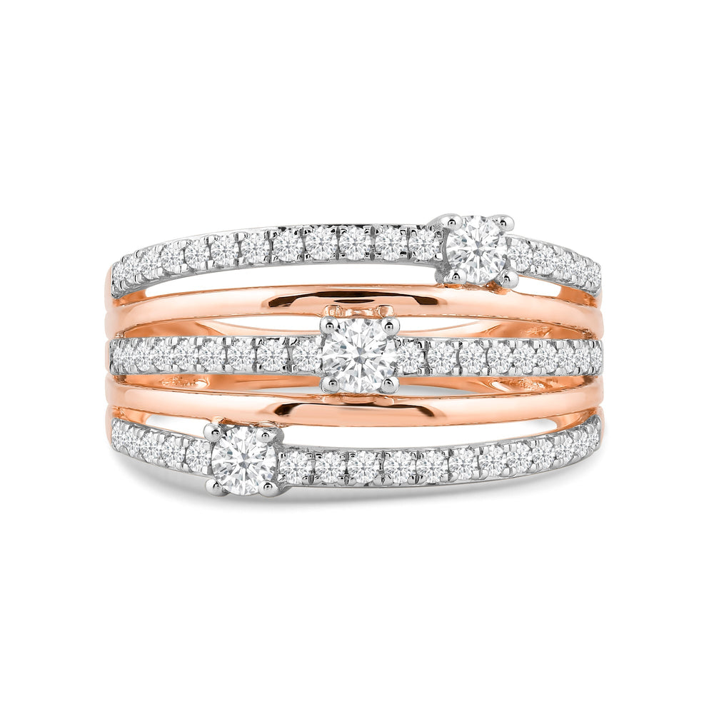 Five Row Diamond And Gold Scatter Ring with May Cut Diamond in 14KT Rose Gold / Lab / 08 view 1
