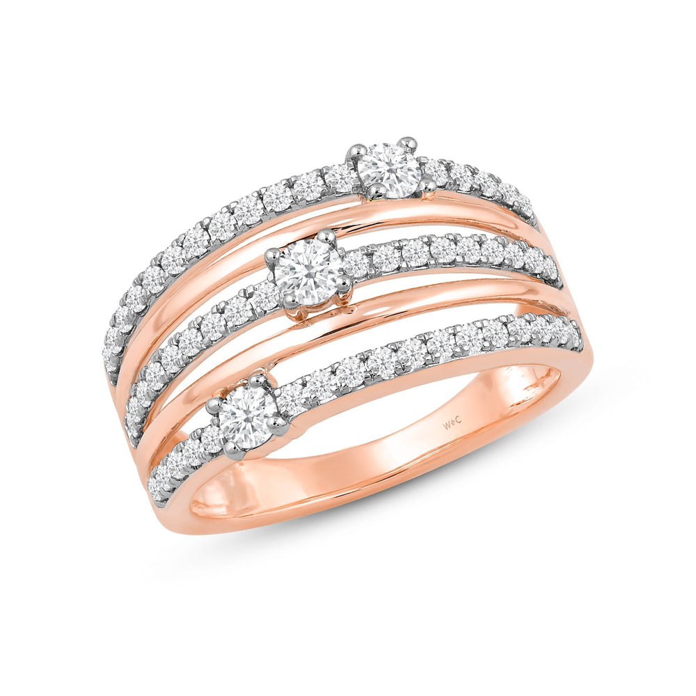 Five Row Diamond And Gold Scatter Ring with May Cut Diamond in 14KT Rose Gold / Lab / 08 view 3

