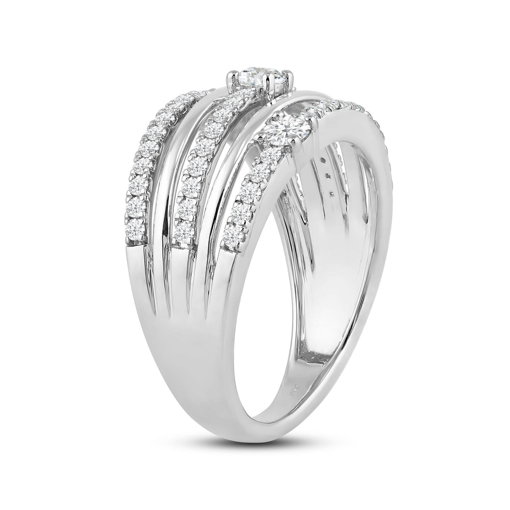 Five Row Diamond And Gold Scatter Ring with May Cut Diamond in 14KT White Gold / Lab / 08 view 4
