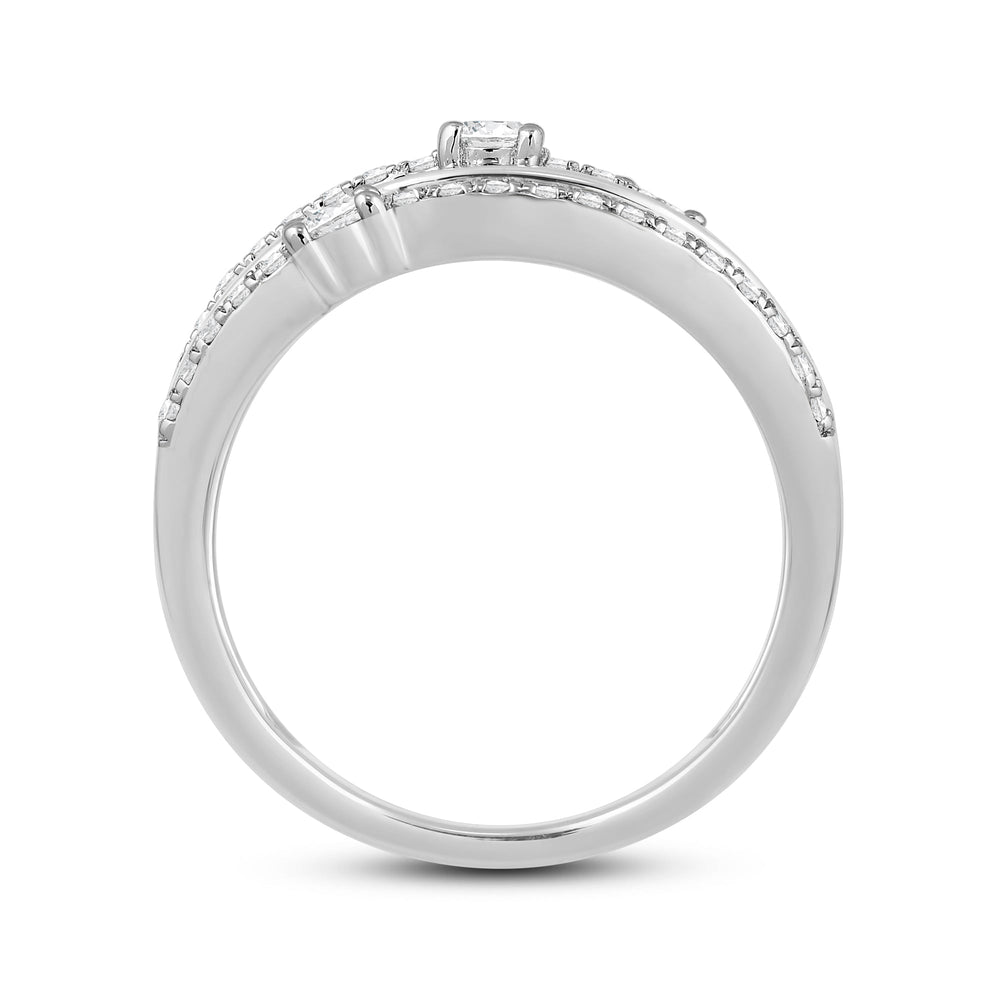 Five Row Diamond And Gold Scatter Ring with May Cut Diamond in 14KT White Gold / Lab / 08 view 2
