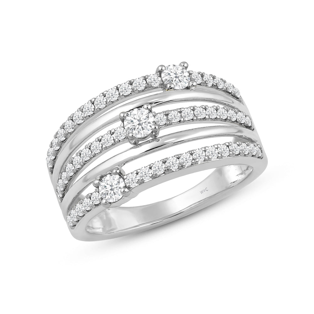Five Row Diamond And Gold Scatter Ring with May Cut Diamond in 14KT White Gold / Lab / 08 view 3
