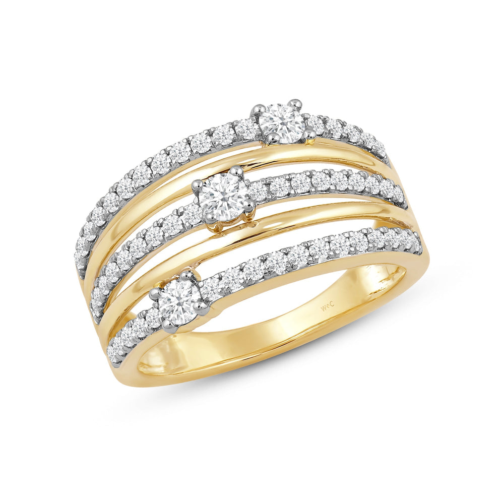 Five Row Diamond And Gold Scatter Ring with May Cut Diamond in 14KT Yellow Gold / Lab / 08 view 3
