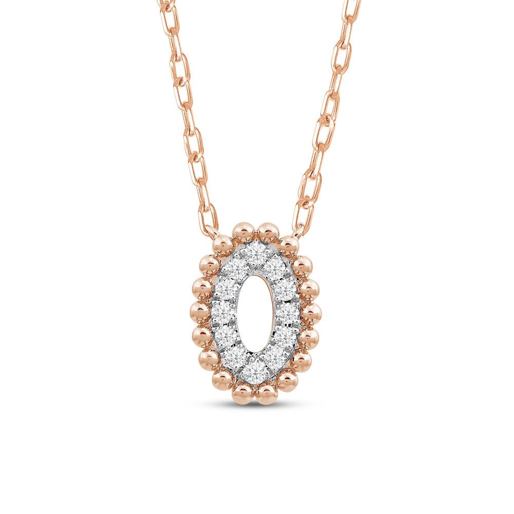 Oval Shape Beads and Pave Diamond Necklace with 14KT Rose Gold / Lab / 1/10 Cut Diamond in 14KT Rose Gold / Lab / 1/10 view 4
