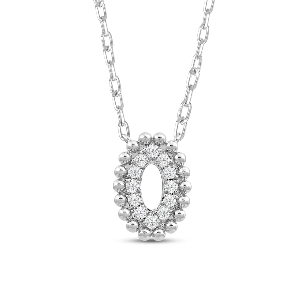 Oval Shape Beads and Pave Diamond Necklace with 14KT White Gold / Lab / 1/10 Cut Diamond in 14KT White Gold / Lab / 1/10 view 4
