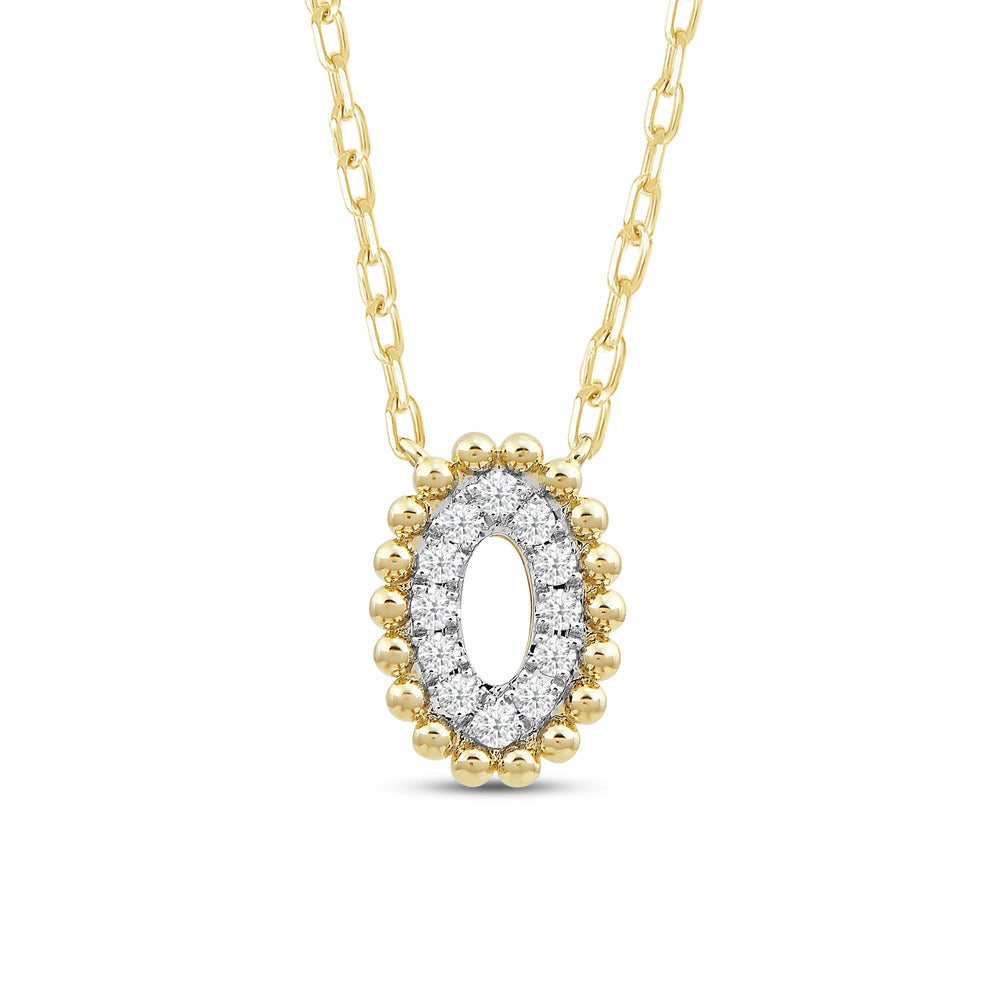 Oval Shape Beads and Pave Diamond Necklace with 14KT Yellow Gold / Lab / 1/10 Cut Diamond in 14KT Yellow Gold / Lab / 1/10 view 4
