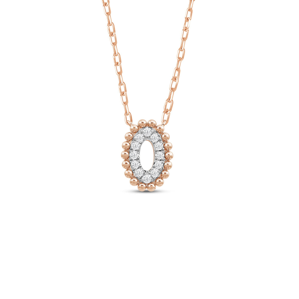 Oval Shape Beads and Pave Diamond Necklace with 14KT Rose Gold / Lab / 1/10 Cut Diamond in 14KT Rose Gold / Lab / 1/10 view 1
