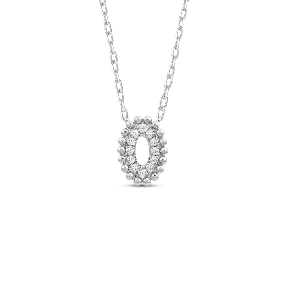 Oval Shape Beads and Pave Diamond Necklace with 14KT White Gold / Lab / 1/10 Cut Diamond in 14KT White Gold / Lab / 1/10 view 1
