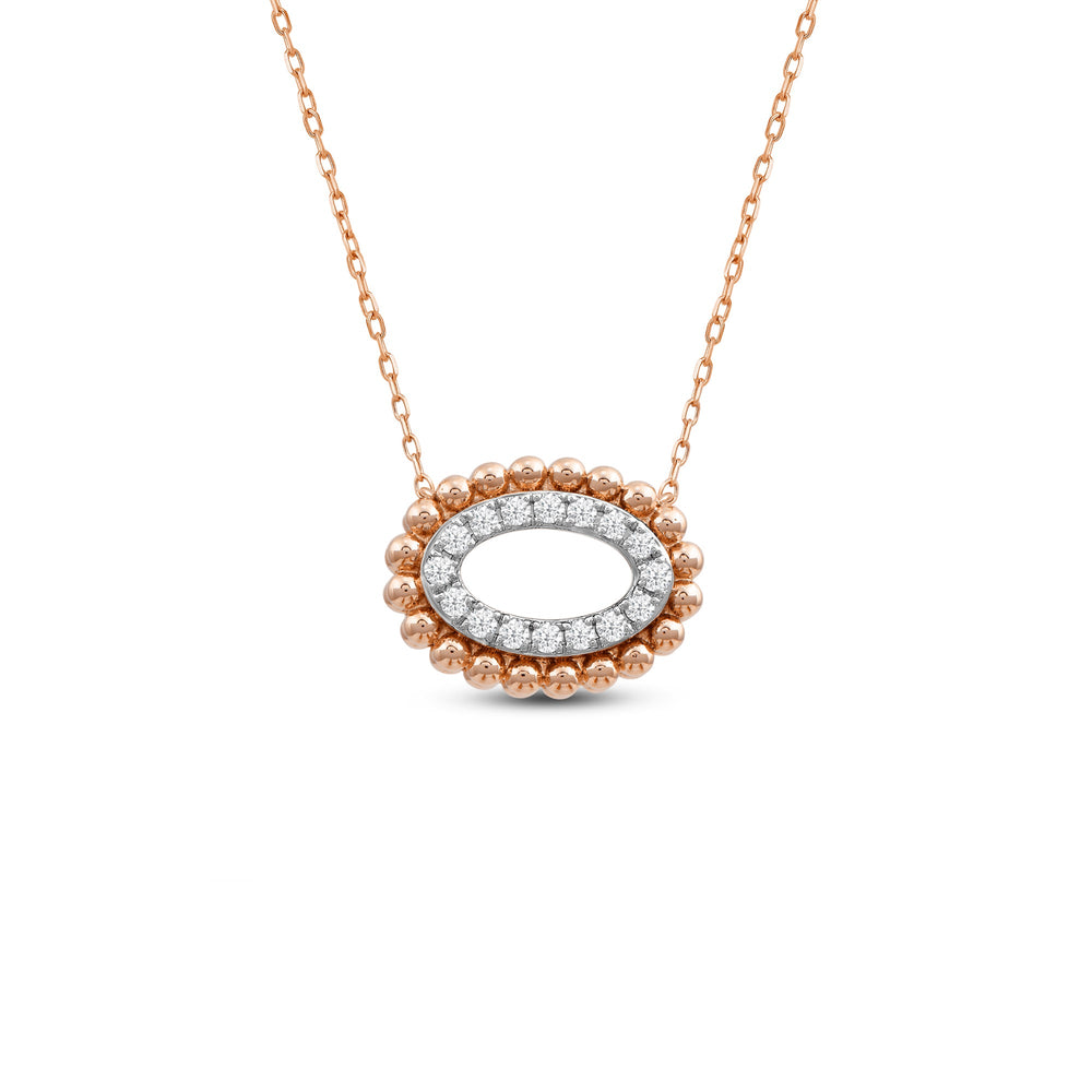 East West Oval Shape Beads and Pave Diamond Necklace with 14KT Rose Gold / Lab / 1/8 Cut Diamond in 14KT Rose Gold / Lab / 1/8 view 1
