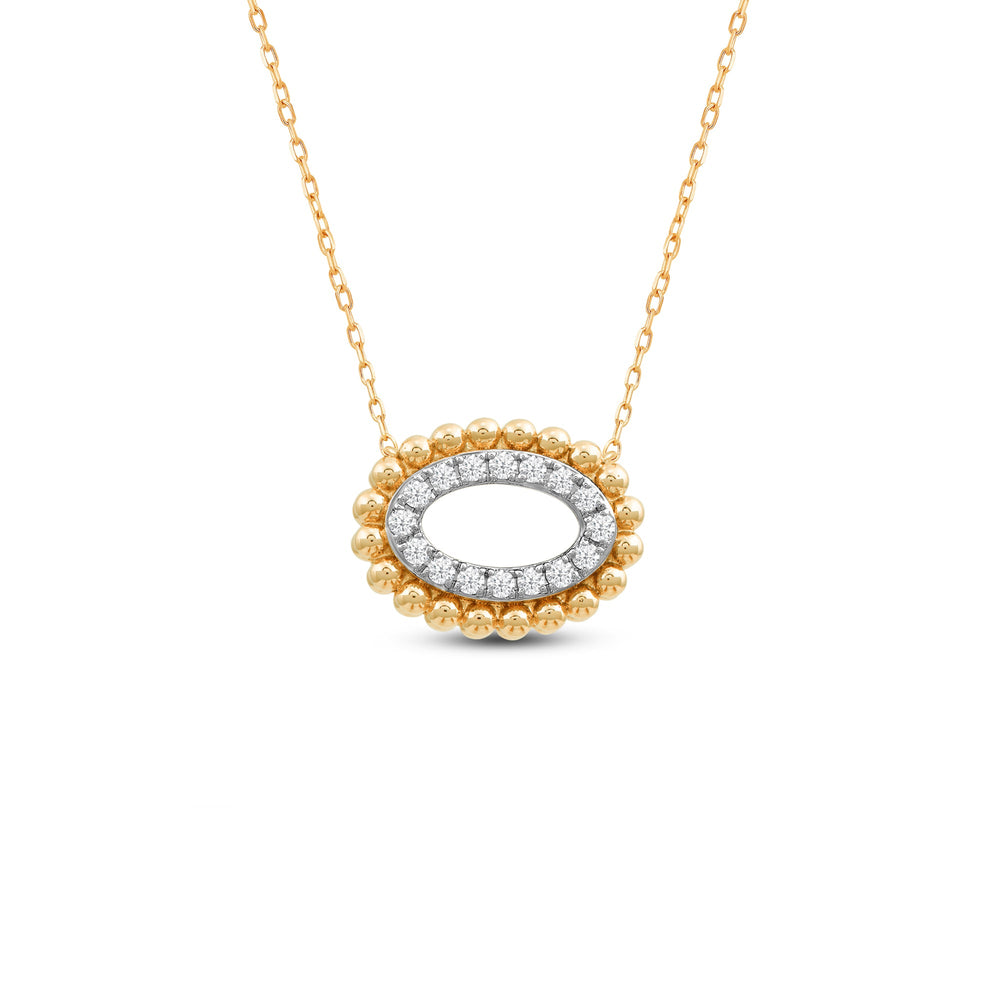 East West Oval Shape Beads and Pave Diamond Necklace with 14KT Yellow Gold / Lab / 1/8 Cut Diamond in 14KT Yellow Gold / Lab / 1/8 view 1
