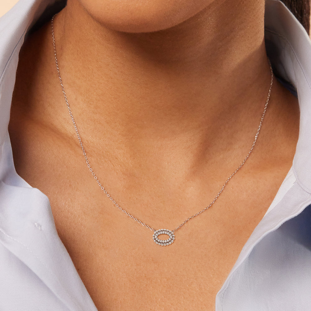 East West Oval Shape Beads and Pave Diamond Necklace with 14KT White Gold / Lab / 1/8 Cut Diamond in 14KT White Gold / Lab / 1/8 view 2
