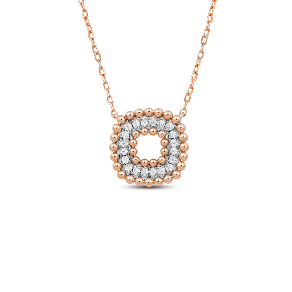 Cushion Shape Beads and Pave Diamond Necklace with 14KT Rose Gold / Lab / 1/5 Cut Diamond in 14KT Rose Gold / Lab / 1/5 view 1
