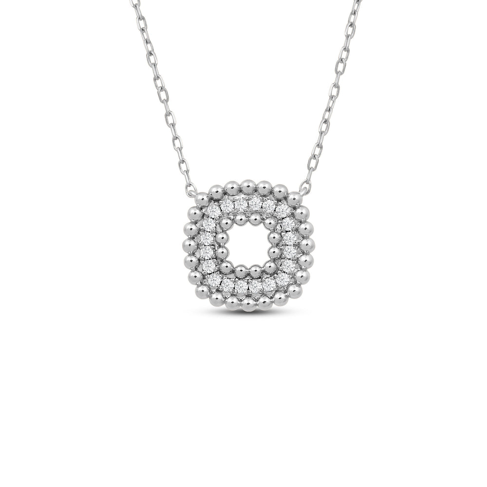 Cushion Shape Beads and Pave Diamond Necklace with 14KT White Gold / Lab / 1/5 Cut Diamond in 14KT White Gold / Lab / 1/5 view 1
