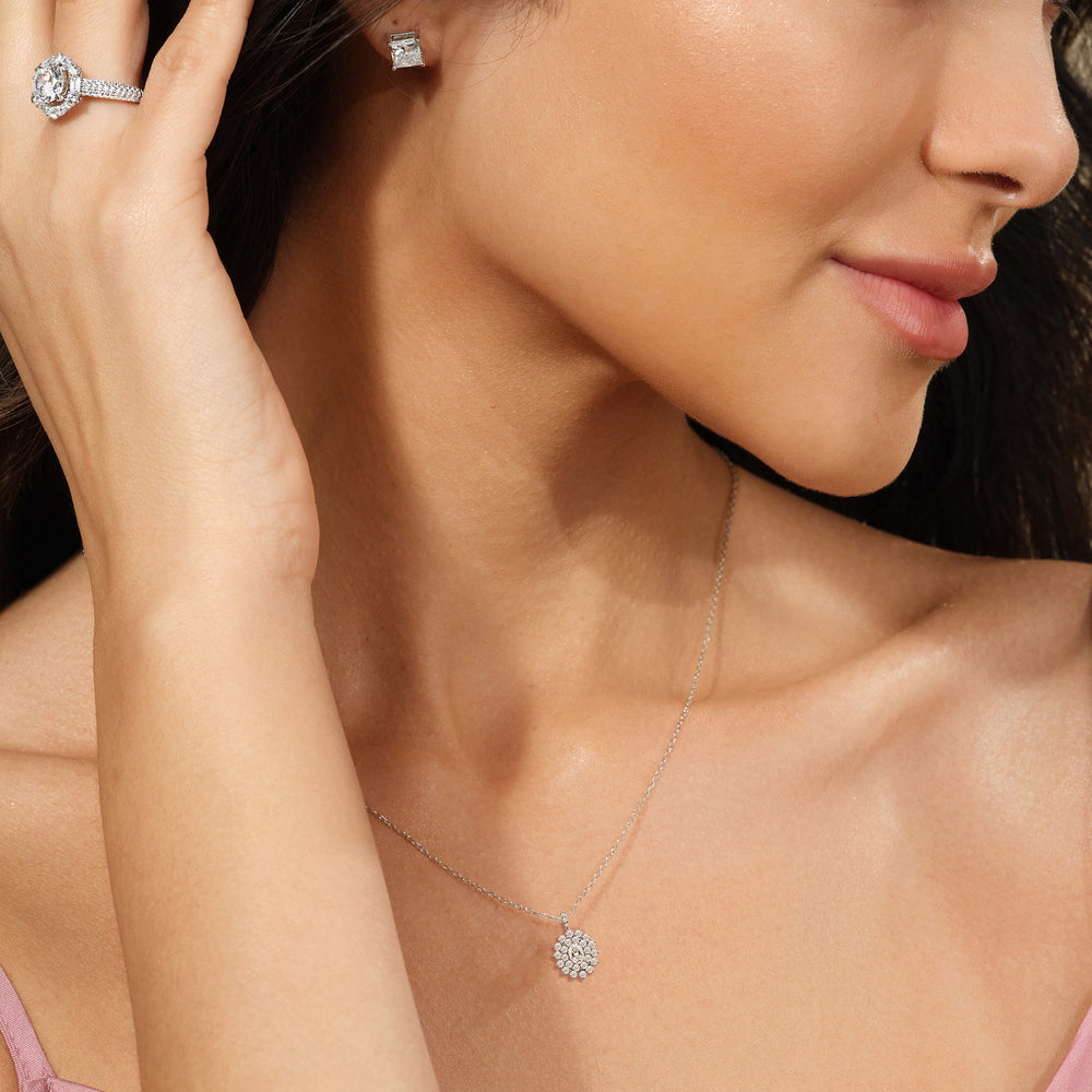 Flower Cluster Diamond Pendant with 14KT White Gold / Lab / 3 1/8 Cut Diamond in 14KT White Gold / Lab / 3 1/8 view 3

