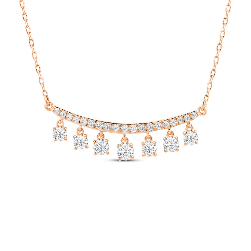Dangling Stones Curved Bar Necklace with 14KT Rose Gold / Lab / 9/10 Cut Diamond in 14KT Rose Gold / Lab / 9/10 view 1
