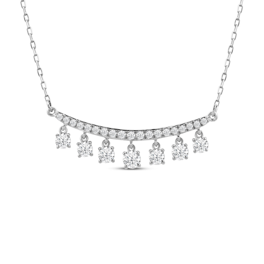 Dangling Stones Curved Bar Necklace with 14KT White Gold / Lab / 9/10 Cut Diamond in 14KT White Gold / Lab / 9/10 view 1
