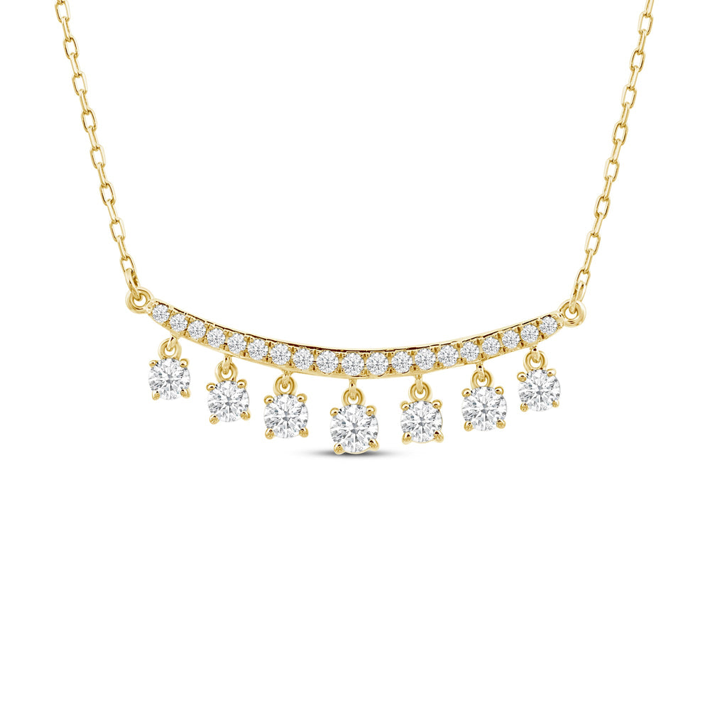 Dangling Stones Curved Bar Necklace with 14KT Yellow Gold / Lab / 9/10 Cut Diamond in 14KT Yellow Gold / Lab / 9/10 view 1
