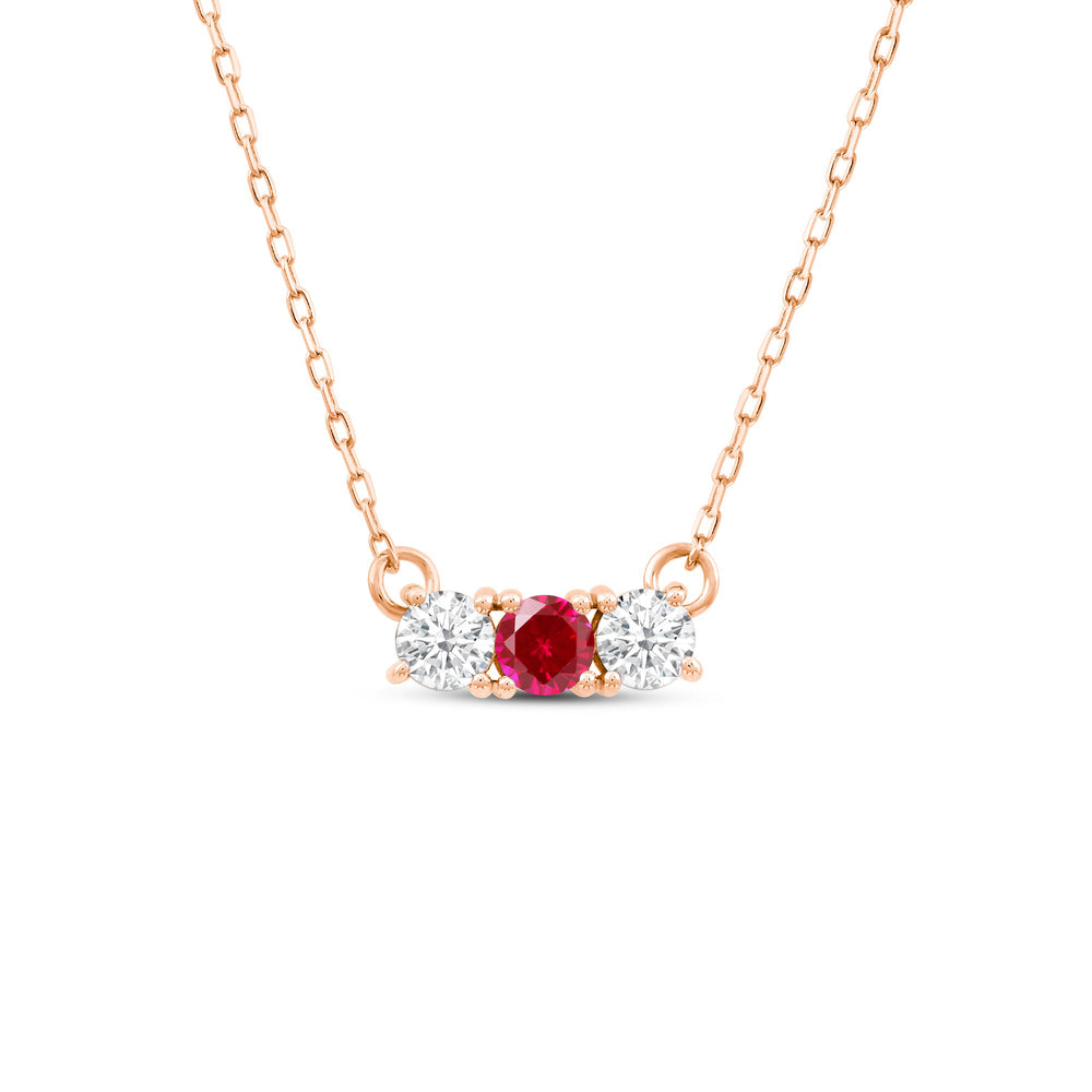 Ruby and Diamond Dainty Three Stone Necklace with 14KT Rose Gold Cut Diamond in 14KT Rose Gold view 1
