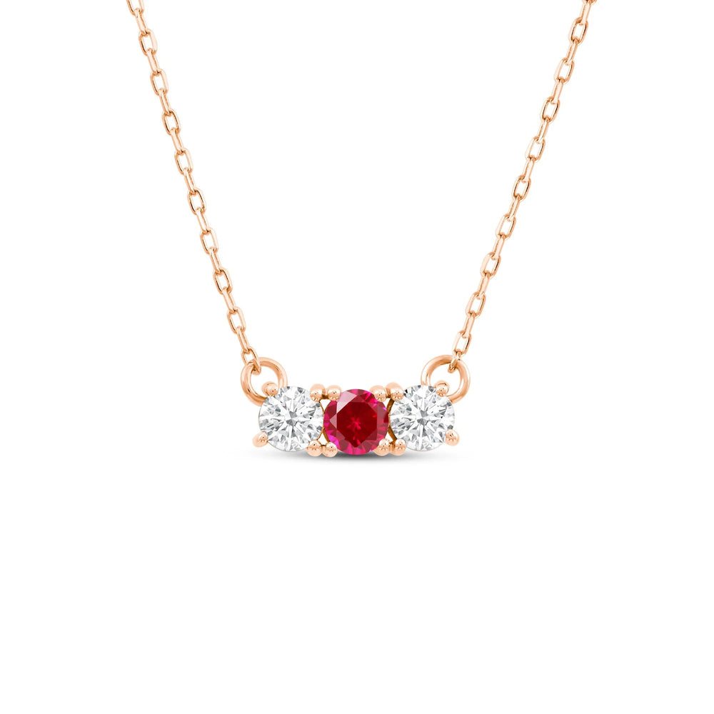 Ruby And Diamond Dainty Three Stone NecklaceTest Drashya with 14KT Rose Gold Cut Diamond in 14KT Rose Gold view 2
