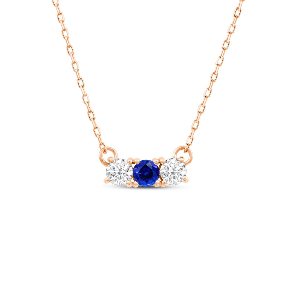 Sapphire And Diamond Dainty Three Stone NecklaceTest Drashya with 14KT Rose Gold Cut Diamond in 14KT Rose Gold view 2

