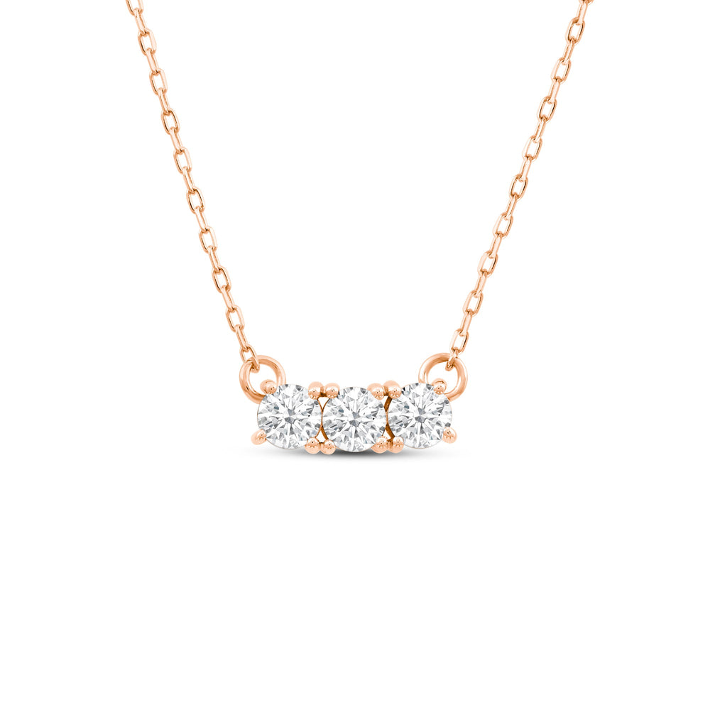 Dainty Three Stone Diamond Necklace with 14KT Rose Gold / Lab / 3/8 Cut Diamond in 14KT Rose Gold / Lab / 3/8 view 1
