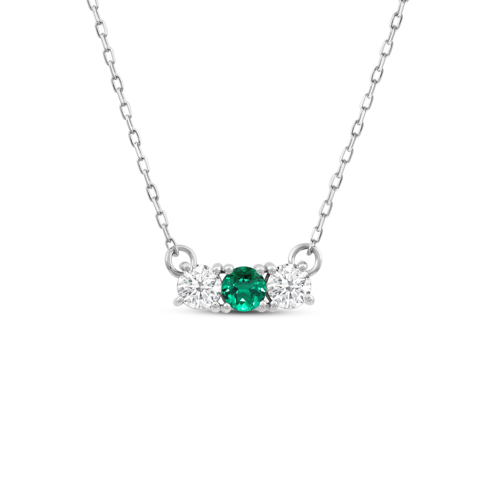 Emerald and Diamond Dainty Three Stone Necklace with Sterling Silver Cut Diamond in 14KT Sterling Silver view 1
