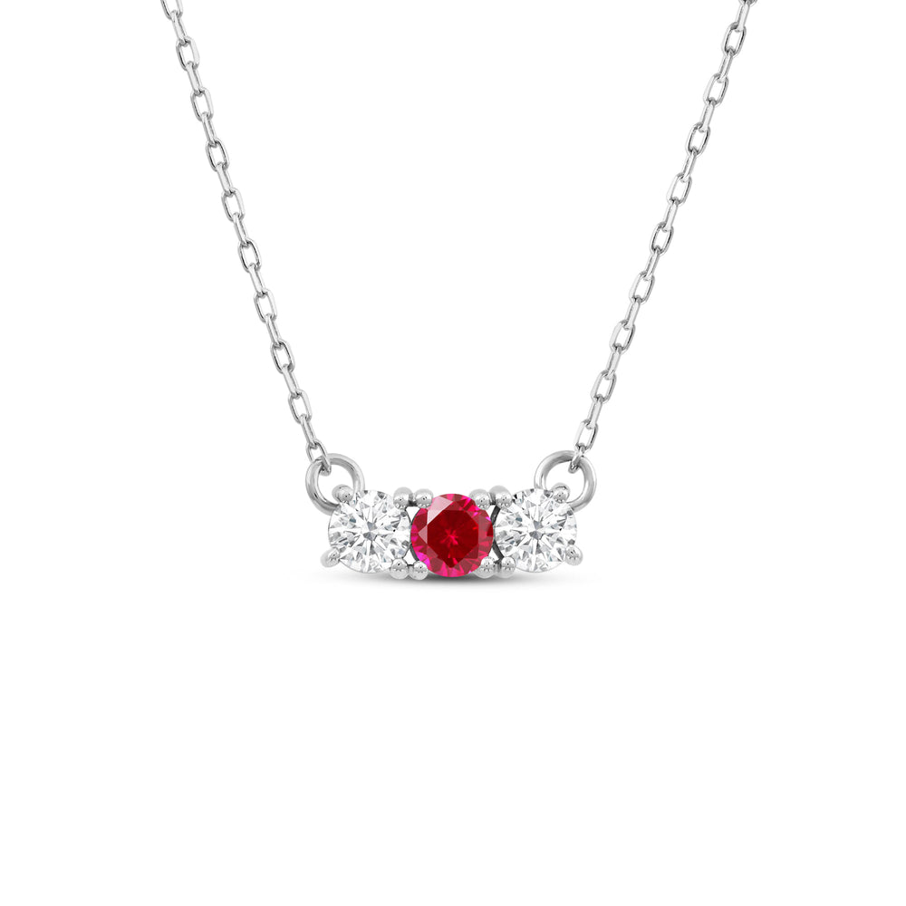 Ruby and Diamond Dainty Three Stone Necklace with 14KT White Gold Cut Diamond in 14KT White Gold view 1
