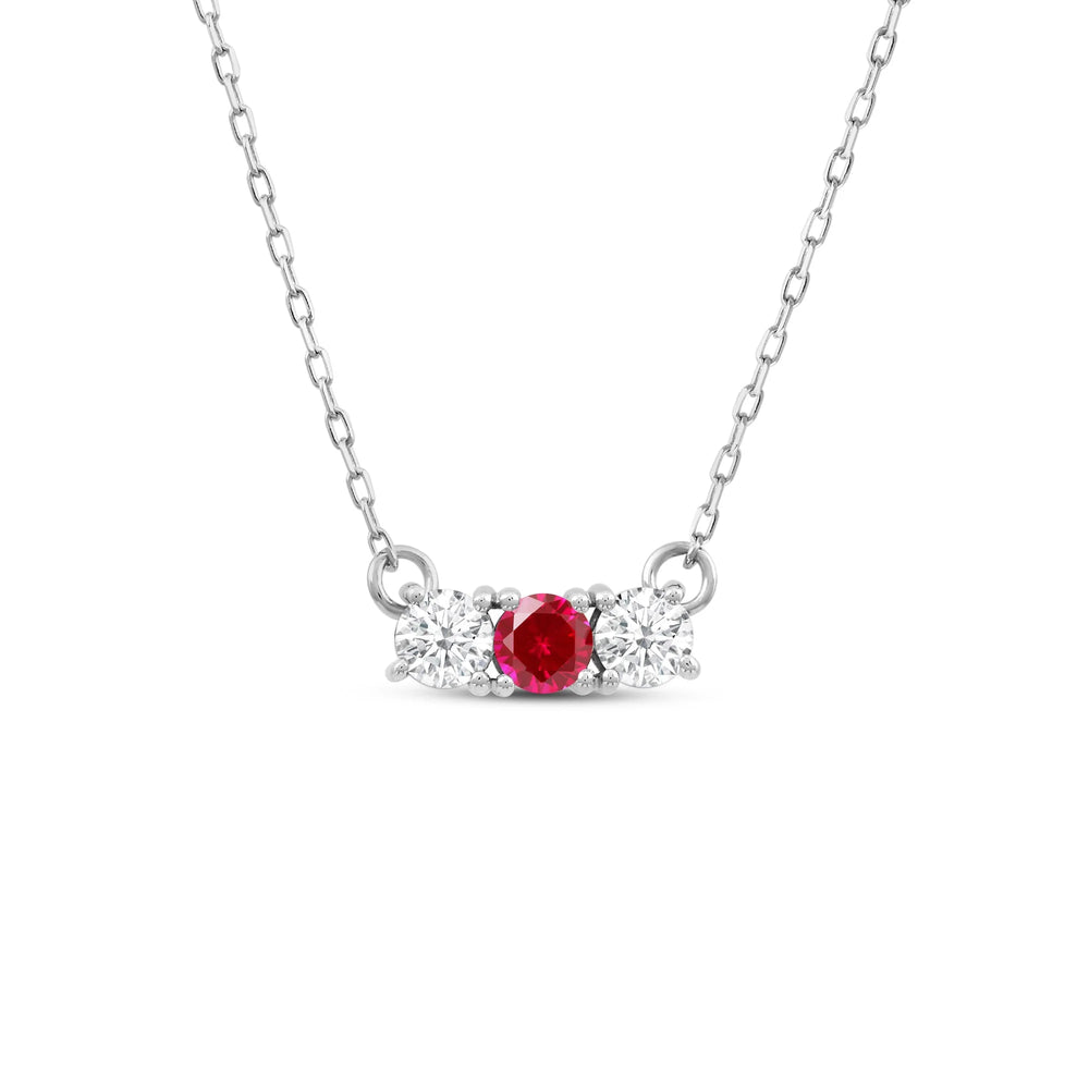 Ruby And Diamond Dainty Three Stone NecklaceTest Drashya with 14KT White Gold Cut Diamond in 14KT White Gold view 2
