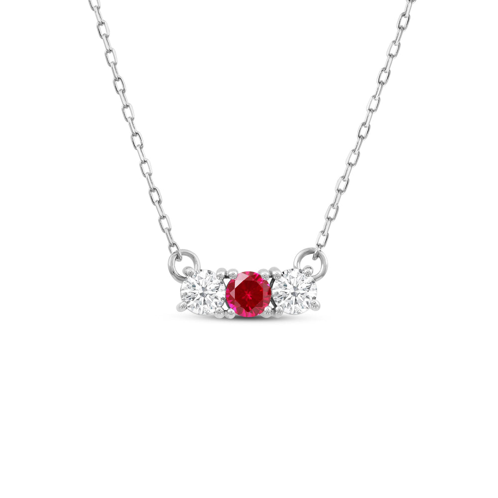 Ruby and Diamond Dainty Three Stone Necklace with Sterling Silver Cut Diamond in 14KT Sterling Silver view 1
